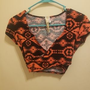 Orange tribal wrap crop top